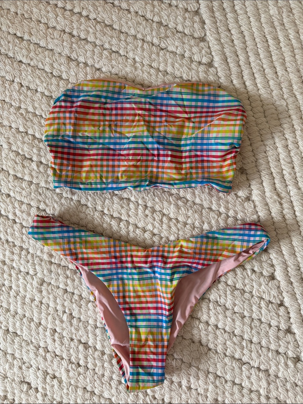 Onia Multicolor Plaid Bandeau Bikini